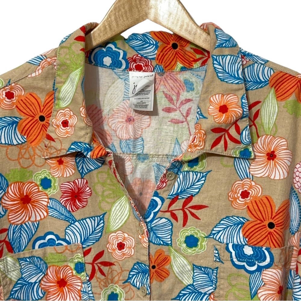 Just My Size Linen Shirt Womens Plus Size 4X Spring Floral - Picture 3 of 6